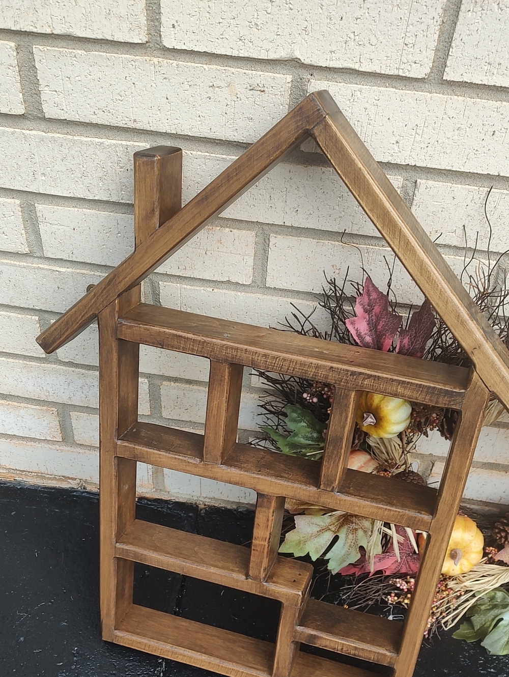 Rustic Brown Wooden House Shelf Wall Decor